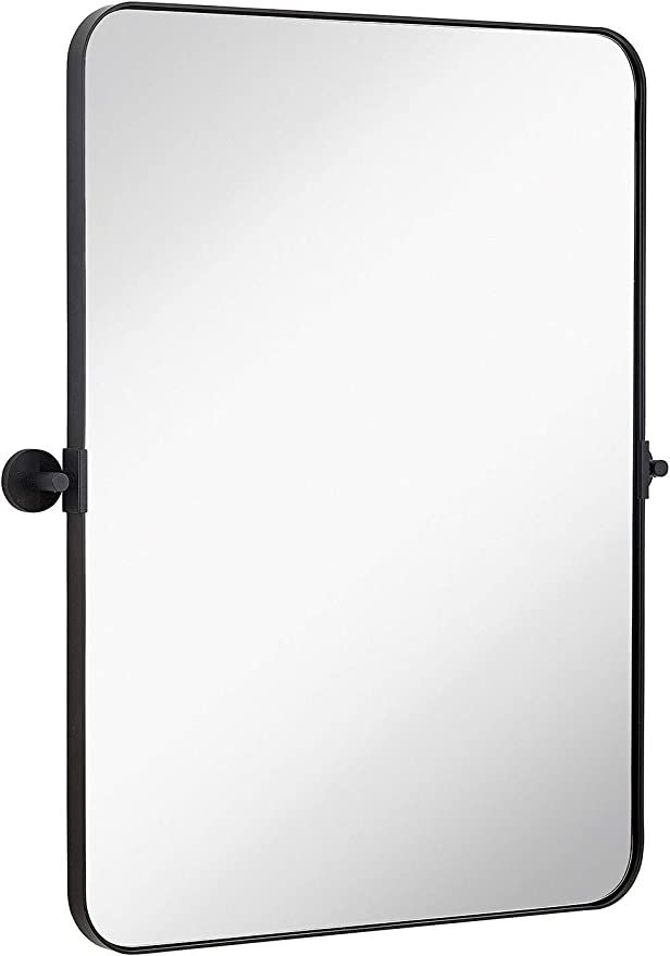 Hamilton Hills Black Metal Surrounded Round Pivot Mirror | Silver Backed Adjustable Moving & Tilt... | Amazon (US)