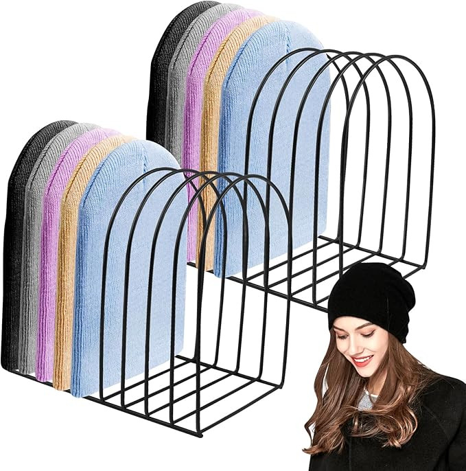 2 Pcs Beanie Holder Organizer, Knitted Hat Storage Rack Display Stand Metal Cap Holder for Winter... | Amazon (US)