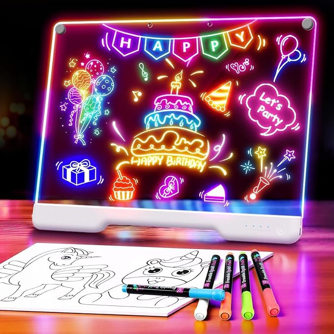 Geokay 16" Rechargeable LED Drawing Board, 9-Color Light Modes, Neon Art Dry Erase Light Up Doodl... | Amazon (US)