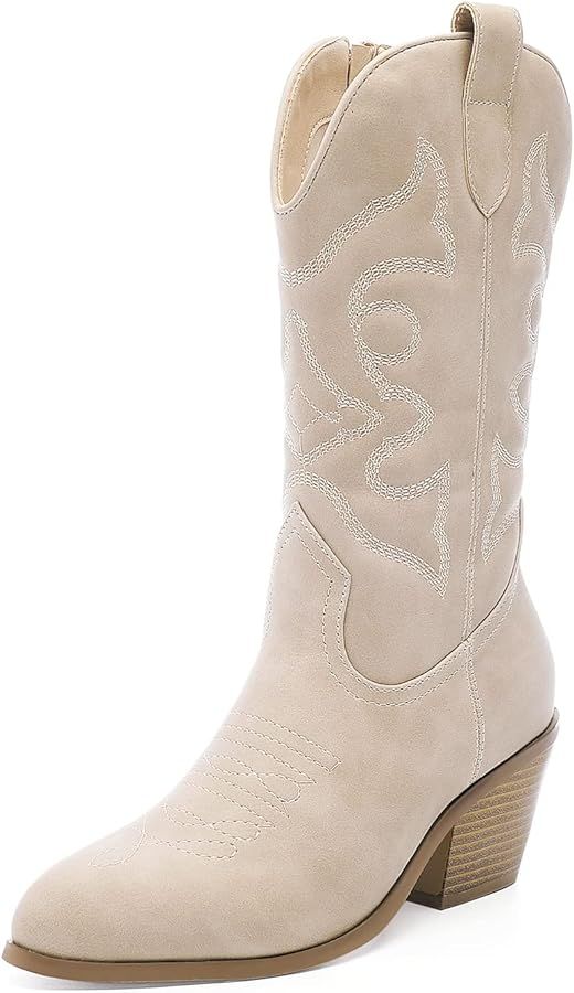 YETIER Western Cowboy Boots for Women Retro Knee High Chunky Heel Boot Embroidered Wide Calf Boot... | Amazon (US)