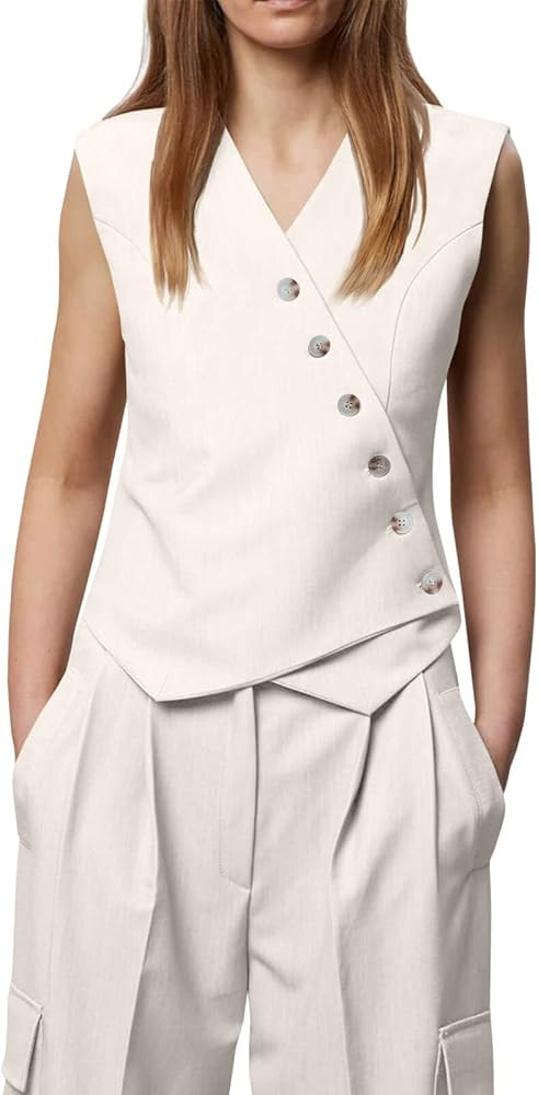 Cicy Bell Womens Waistcoat Vest Sleeveless Blazers V Neck Button Up Asymmetrical Hem Work Office ... | Amazon (US)
