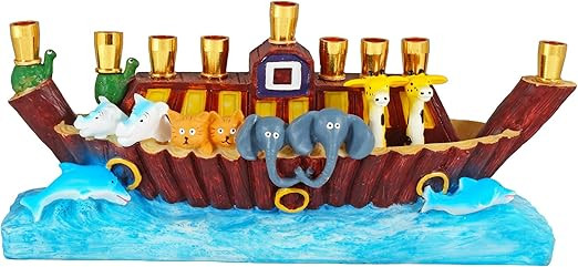 Aviv Judaica Sculptured Noah's Ark Menorah Biblical Themed Minorah Noachs Ark with Animals Childr... | Amazon (US)