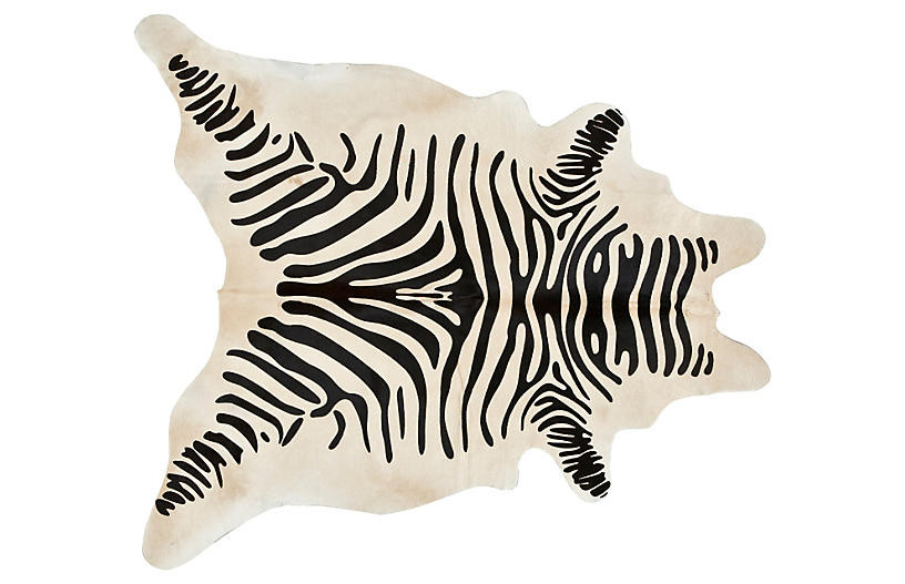 6'x7'5" Stenciled Hide, Black/Light Beige | One Kings Lane
