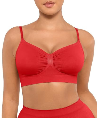 FeelinGirl Bras for Women No Underwire Push Up Full Coverage Wireless Comfortable Bralettes Red Large | Amazon (US)