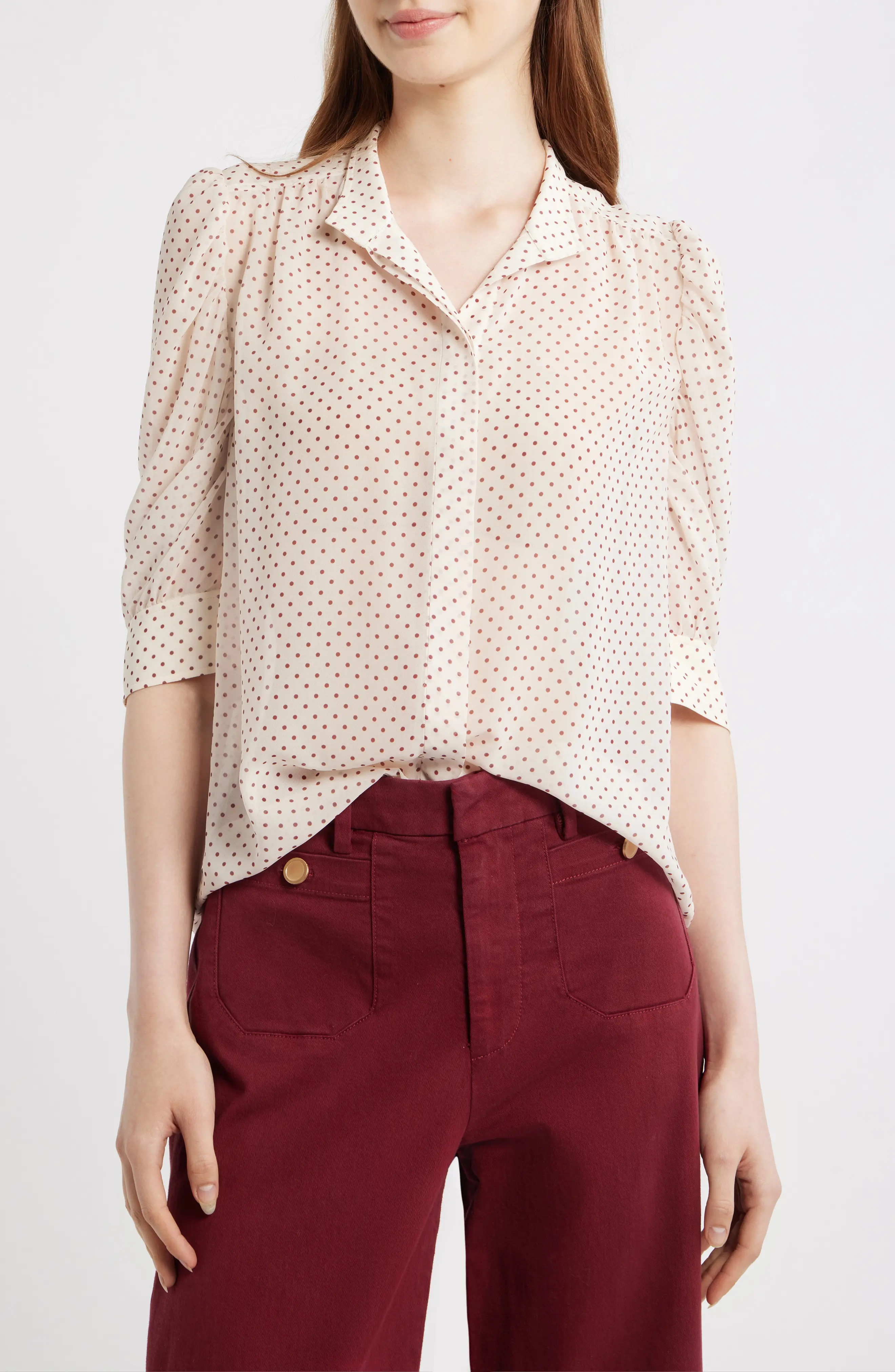 FRAME The Gillian Polka Dot Shirt in Cream Multi at Nordstrom, Size X-Small | Nordstrom