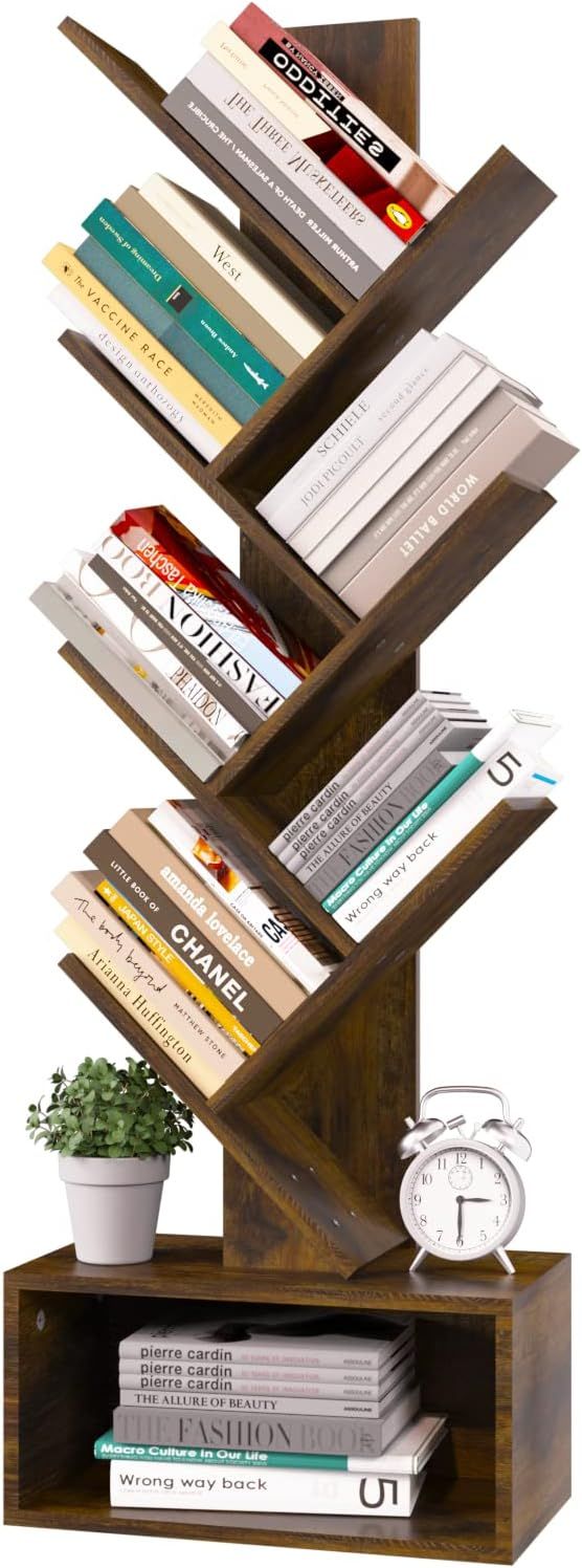 Yoobure Tree Bookshelf - 6 Shelf Retro Floor Standing Bookcase, Tall Wood Book Storage Rack for C... | Amazon (US)