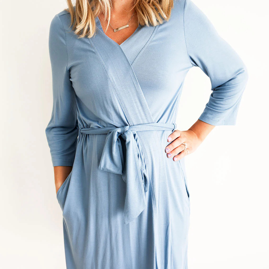 Solid Blue Maternity/Pregnancy Robe | Denim Blue | Posh Peanut