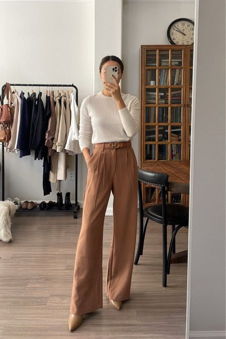 Fall workwear outfit / office outfit / neutral tones 

• Abercrombie pants - xs regular 
• Bloomingdales cashmere crew - linked to similar options 

#LTKSeasonal #LTKworkwear