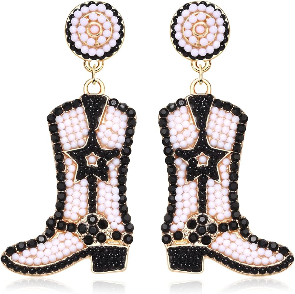 Beaded Cowgirl Boot Earring Western Cowboy Boots Earrings for Women Boho Rhinestone Beads Shoes D... | Amazon (US)
