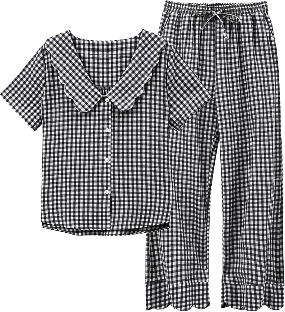 Tanming Womens Gingham 2 Piece Pajamas Sets Puff Sleeve Babydoll Shirt Ruffle Pants Pj Lounge Set... | Amazon (US)
