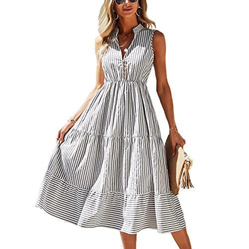 BROVAVE Womens 2026 Summer Sleeveless Shirt Dress V Neck Casual Midi Dress | Amazon (US)