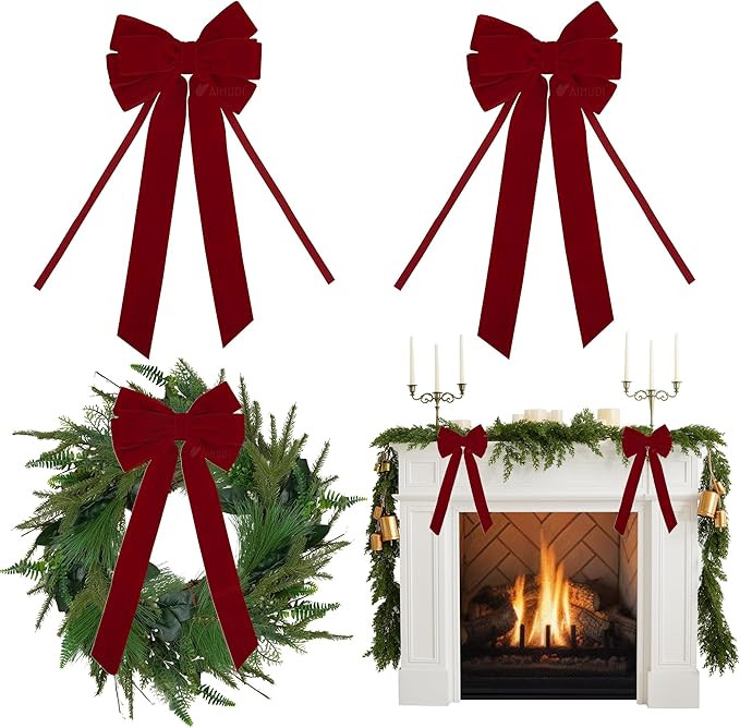 AIMUDI Red Velvet Bows 6.5" x 15" Christmas Bows for Gift Wrapping Velvet Bows for Trees Holiday ... | Amazon (US)
