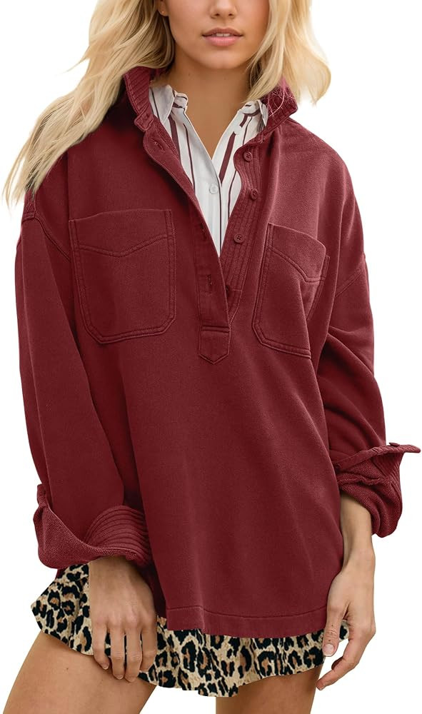 Locachy Women's Oversized Sweatshirt Polo Neck Pullover Top Fall Outfits | Amazon (US)
