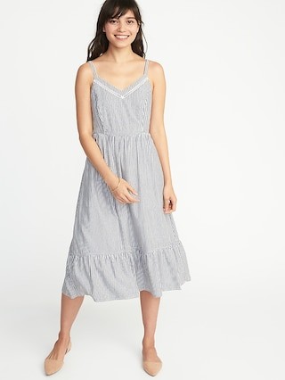 Old Navy Womens Fit & Flare Cami Midi Dress For Women Blue/White Stripe Size L | Old Navy US