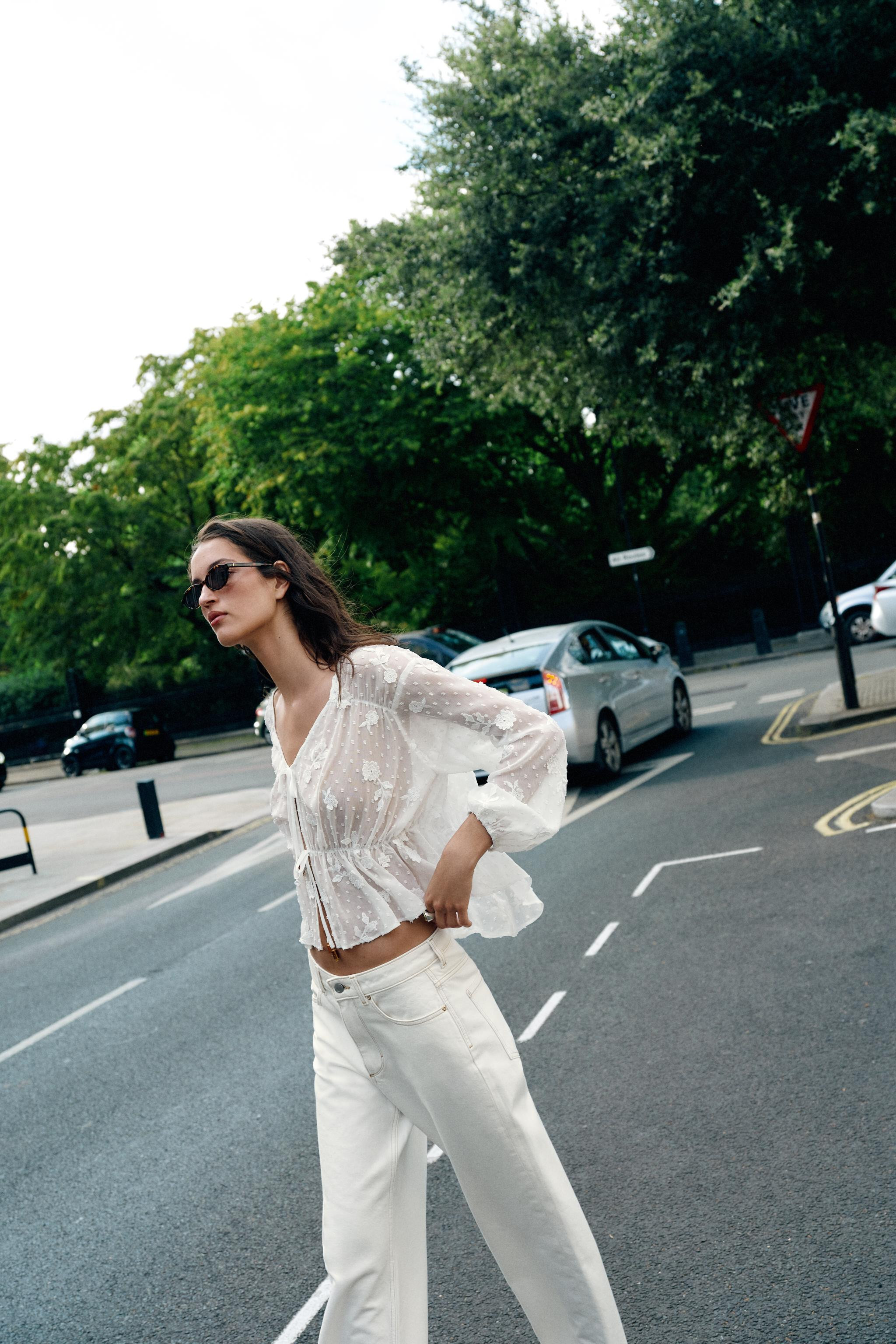 EMBROIDERED DOTTED MESH BLOUSE | Zara US