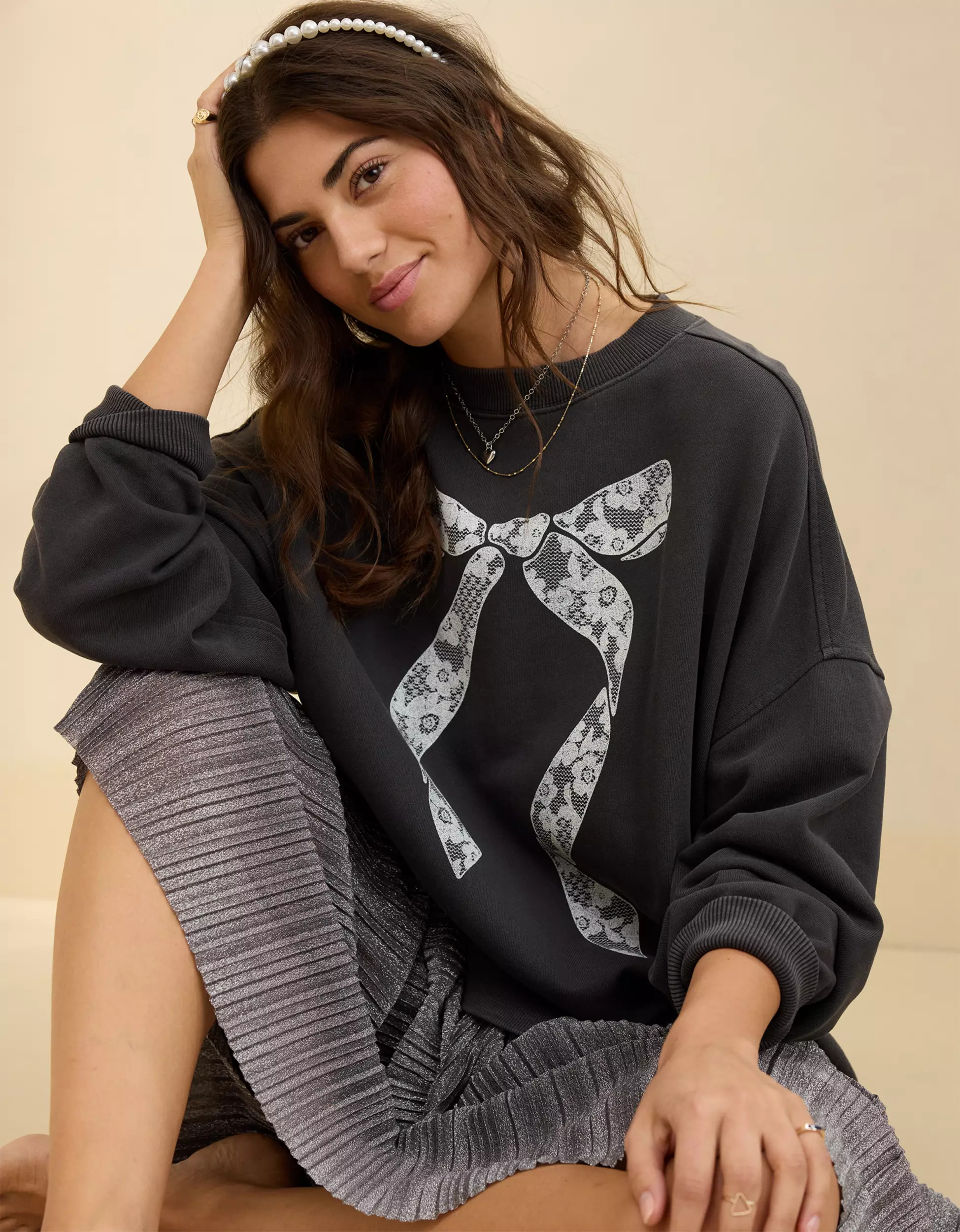 Aerie Big Chill Bow Graphic Crew Sweatshirt | Aerie
