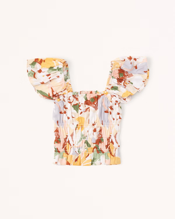 Women's Flutter Sleeve Smocked Top | Women's Tops | Abercrombie.com | Abercrombie & Fitch (US)