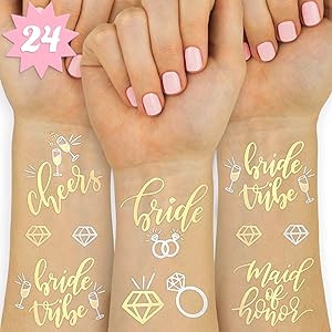 xo, Fetti Bachelorette Party Tattoos - Bride Tribe, Maid of Honor - 24 Metallic Styles - Bridal S... | Amazon (US)