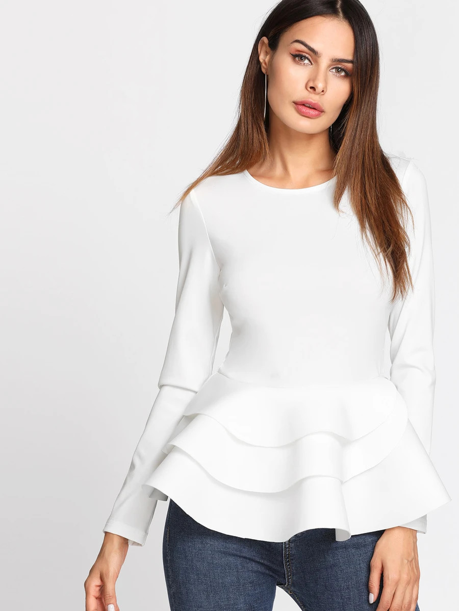 Tiered Ruffle Hem Peplum Top | SHEIN