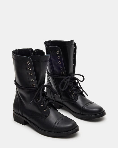 TROOPA3.0 Black Leather Moto Combat Ankle Boot | Women's Booties | Steve Madden (US)