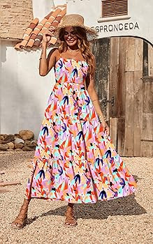 PRETTYGARDEN Women's Summer Maxi Dress 2025 Casual Boho Sleeveless Spaghetti Strap Smocked Tiered... | Amazon (US)
