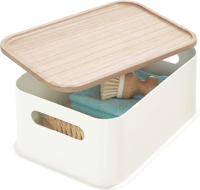 iDesign Recycled Plastic Medium Storage Bin with Handles and Paulownia Wood Lid | Amazon (US)