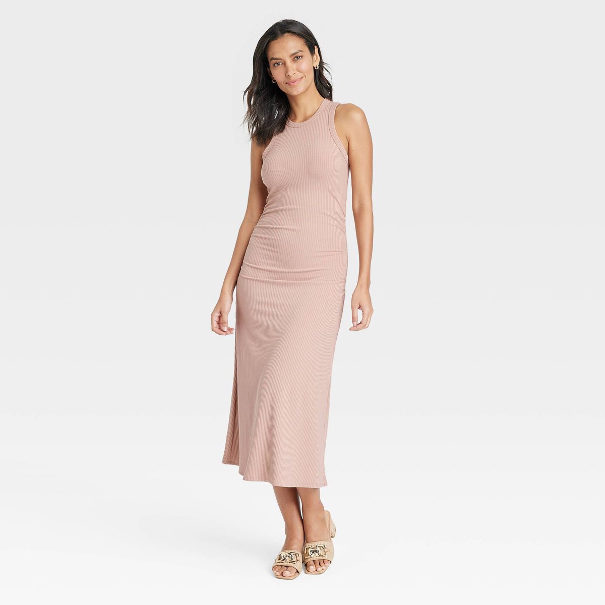 Women's Rib Knit Midi Bodycon Dress - A New Day™ Brown M | Target