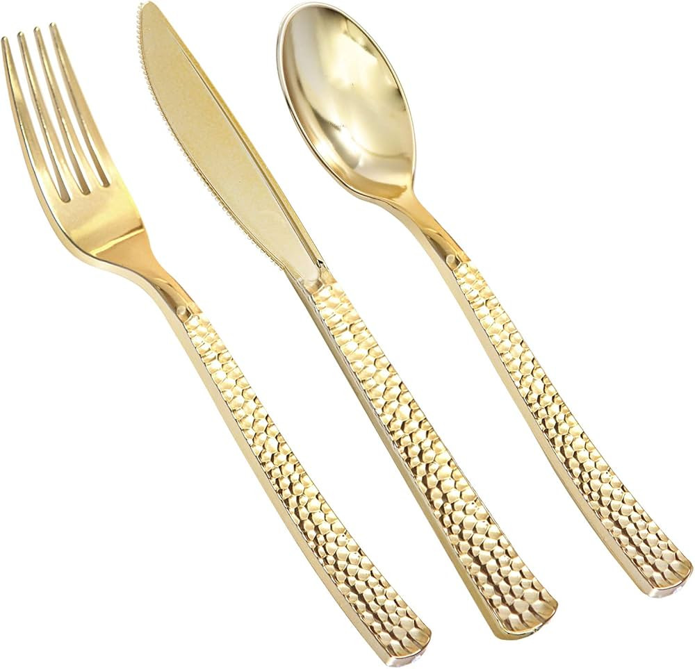 Supernal 360pcs Plastic Gold Silverware,Cutlery,Disposable Utensils,120 Gold Knives,120 Gold Fork... | Amazon (US)