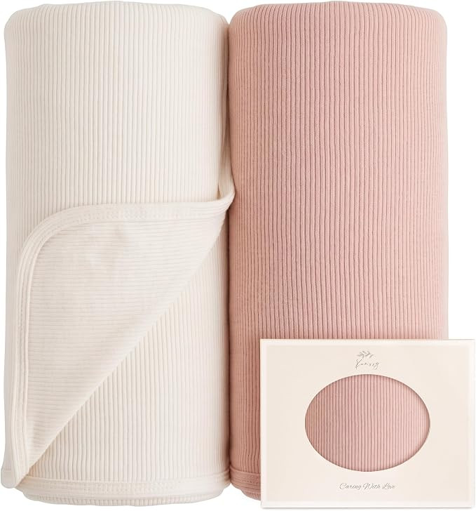 Konssy Ribbed Knit Baby Blankets 2 Pack, Stretchy Lightweight Swaddle Blanket for Boys & Girls, S... | Amazon (US)