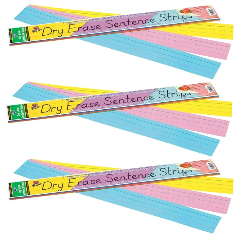 Pacon Dry Erase Sentence Strips, 3 Assorted Colors, 1-1/2" X 3/4" Ruled, 3" x 24", 30 Strips | Walmart (US)