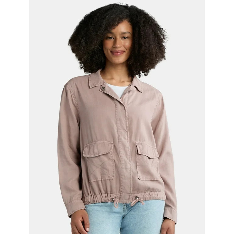 Time and Tru Women's Double Cloth Cotton Utility Jacket, Sizes XS-XXXL | Walmart (US)