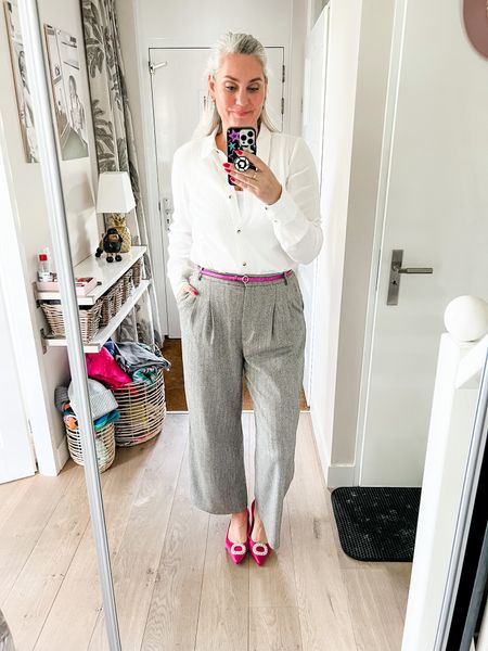 Outfits of the week 

Nothing to do, nowhere to go. Wearing a tall white linen shirt and grey wide legged ankle length trousers paired with a fuchsia metallic belt and fuchsia and diamanté satin pointy toe ballet flats. 

See product reviews for sizing details. 



#LTKunder50 #LTKeurope #LTKstyletip