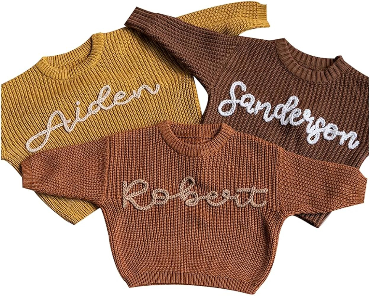 Custom Hand-Embroidered Baby Knit Sweater, Cherished Custom Baby Sweaters, Custom Baby Name Sweat... | Amazon (US)