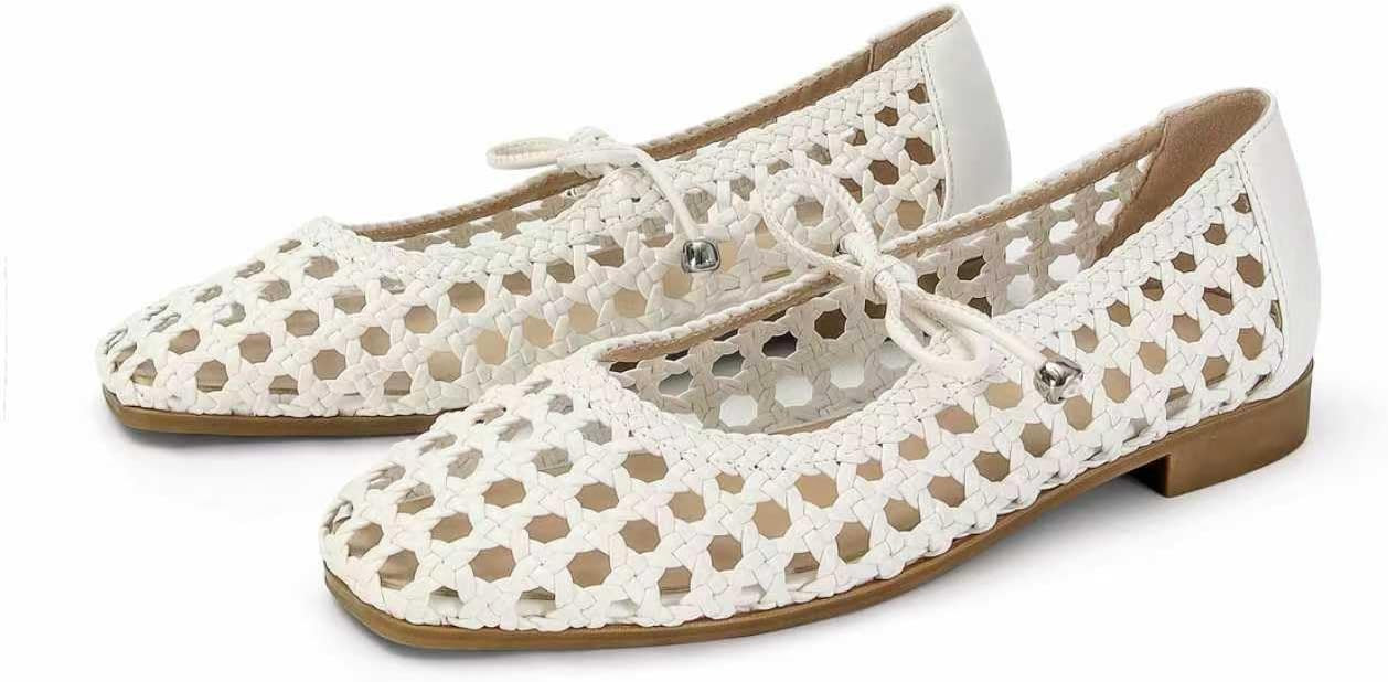 SOVANYOU Womens Ballet Flats Mesh Mary Janes Woven Flats Square Toe Strap Ballerina Flat Comforta... | Amazon (US)