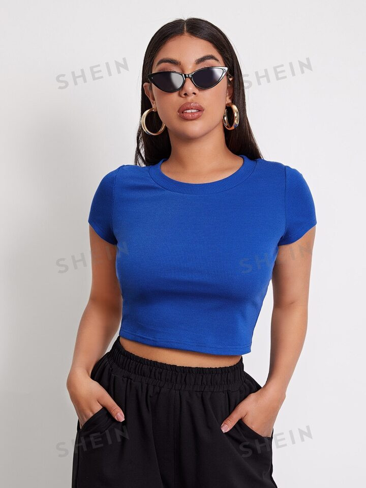 evoluSHEINSHEIN EZwear Rib-knit Crop Top | SHEIN
