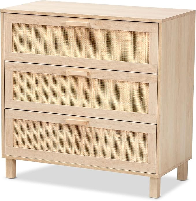 Baxton Studio Sebille Storage Cabinet, 3-Drawer, Light Brown | Amazon (US)
