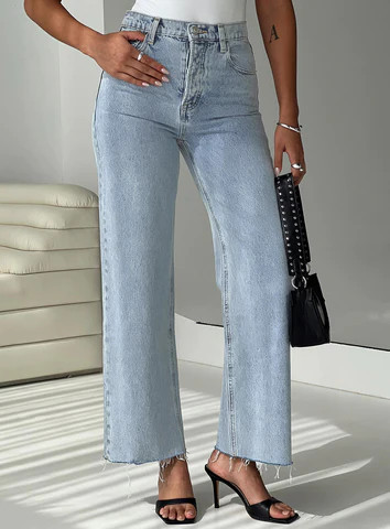 Fawcett High Rise Straight Leg Jeans Light Blue Wash | Princess Polly US