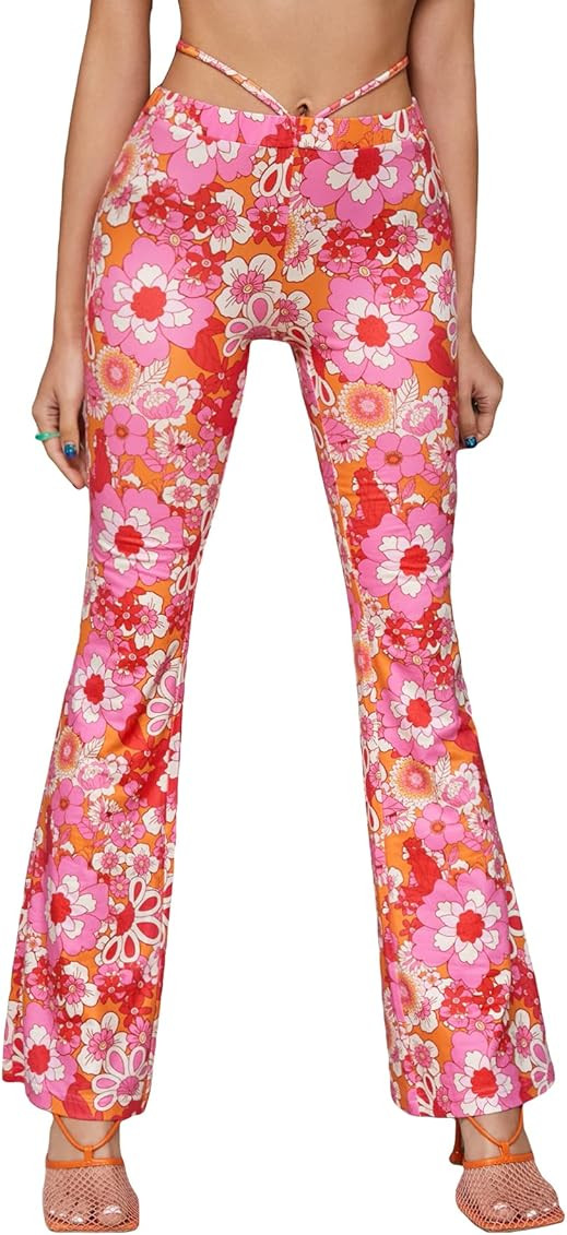 Romwe Women's Bootcut High Waisted Yoga Pants Sunflower Print Wide Leg Pants Trousers | Amazon (US)