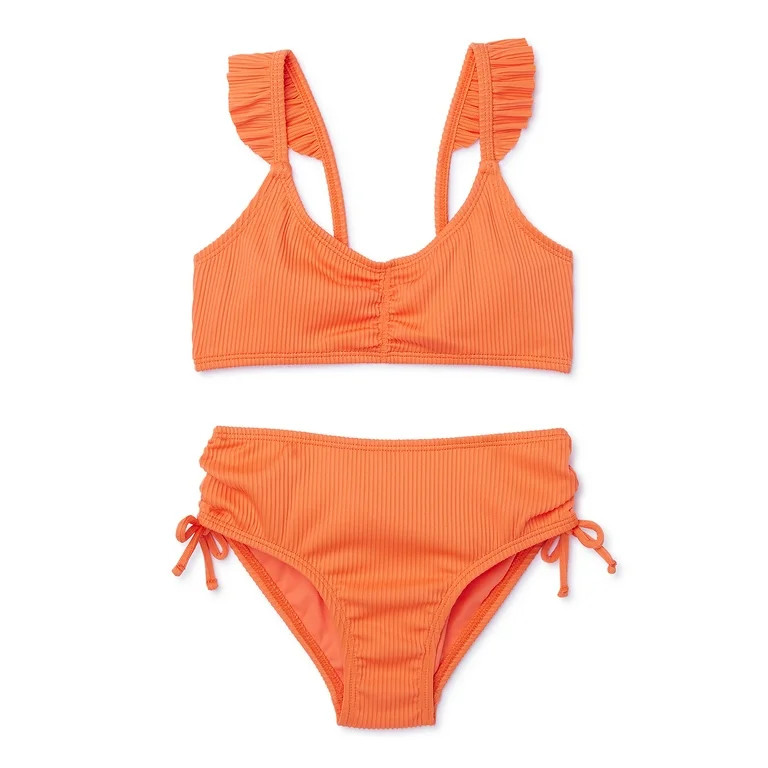 Wonder Nation Girls Ruffle Strap Bikini Swimsuit with UPF 50, 2-Piece, Sizes 4-18 | Walmart (US)