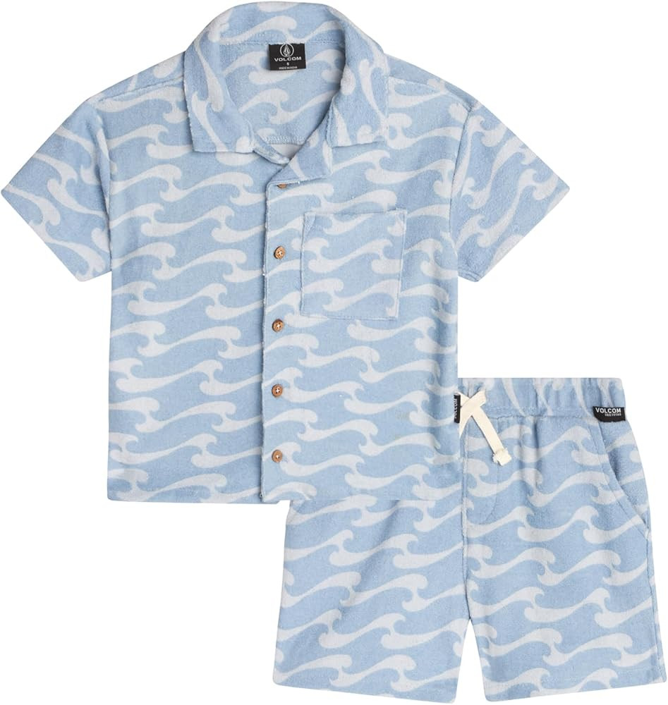 Volcom Toddler Boys' Terry Short Set - 2 Piece Short Sleeve French Terry Button Down Shirt and Ma... | Amazon (US)