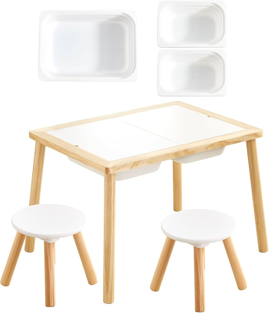 Beright Kids Table and Chair Set, Indoor Sensory Table with 2 Chairs and 3 Storage Bins, Play San... | Amazon (US)