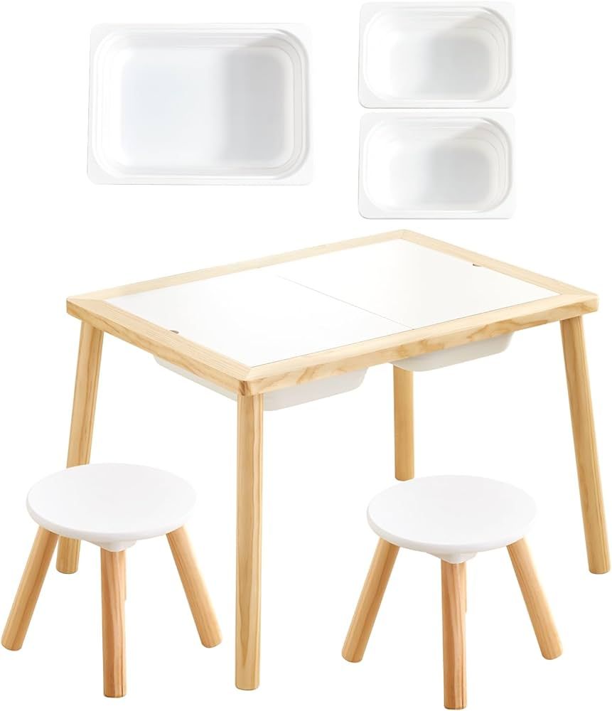 Beright Kids Table and Chair Set, Indoor Sensory Table with 2 Chairs and 3 Storage Bins, Play San... | Amazon (US)