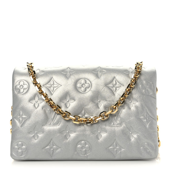 Metallic Lambskin Embossed Monogram Pochette Coussin Silver | FASHIONPHILE (US)