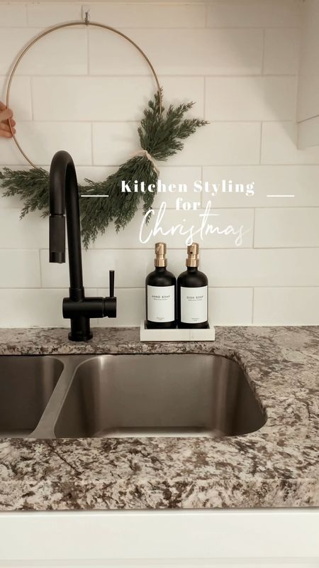 Add a little Christmas cheer to your kitchen! Keep it simple and add a wreath above the sink, some pretty soap bottles, a cute frame with some Christmas digital art! Oh and don’t forget a wooden Christmas tree. 
#christmas #christmasdecor #christmastree #holidaydecor #kitchendecor

#LTKSeasonal #LTKunder100 #LTKHoliday