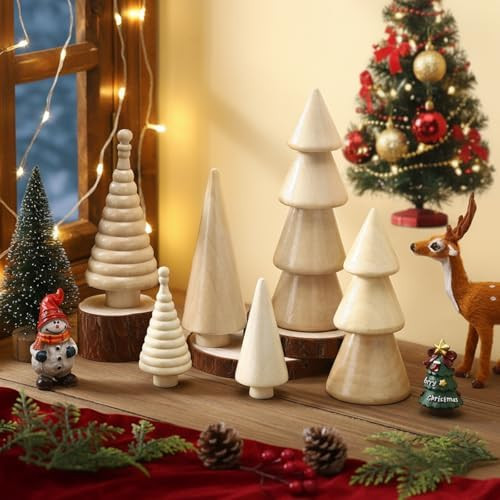 Namalu 6 Pcs Vintage Wooden Christmas Tree Wood Farmhouse Christmas Trees Rustic Xmas Table Cente... | Amazon (US)