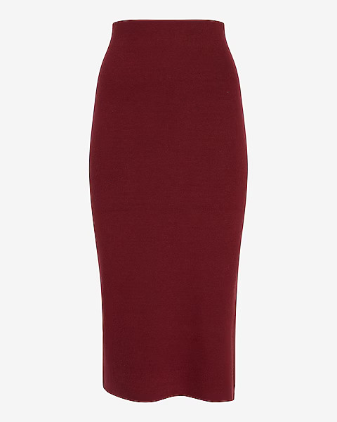 High Waisted Side Slit Midi Sweater Pencil Skirt | Express