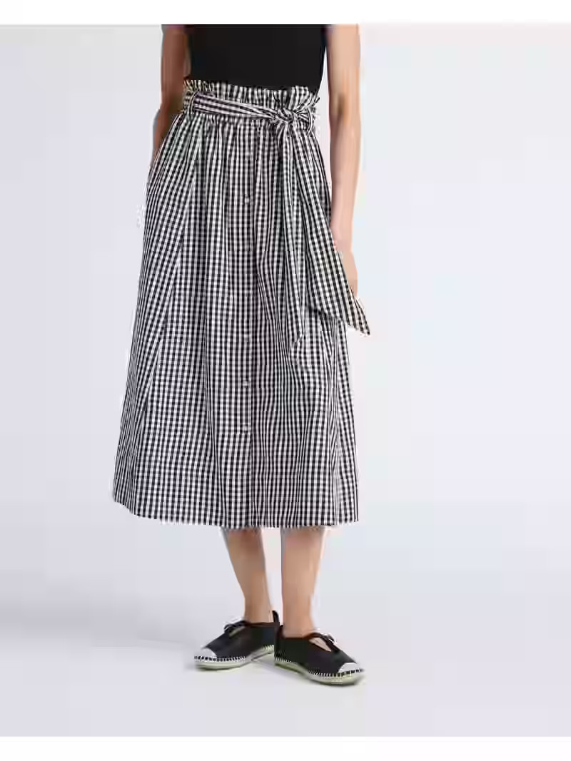 Free Assembly Women's and Women's Plus Cotton Button Front Midi Skirt with Paperbag Waist, Sizes ... | Walmart (US)