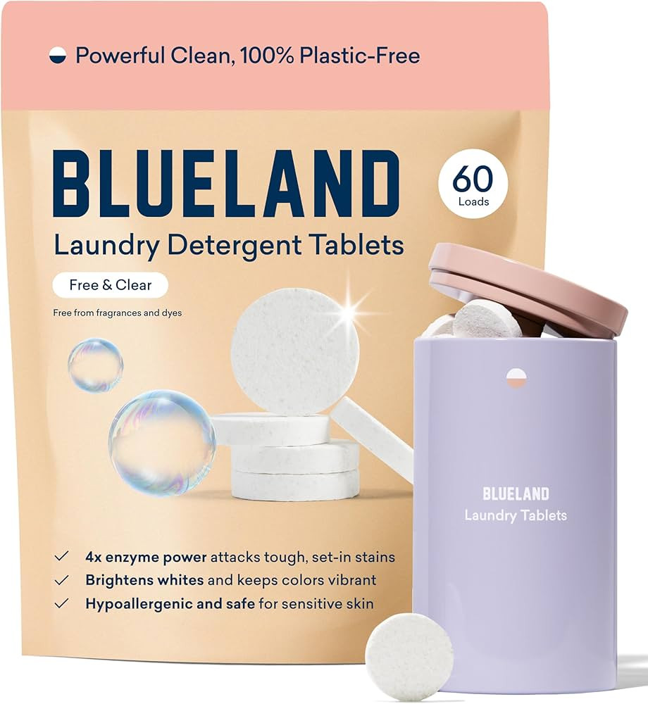 BLUELAND Laundry Detergent Tablets, Starter Set, 60 Count with Tin, Plastic-Free Eco-Friendly Pod... | Amazon (US)