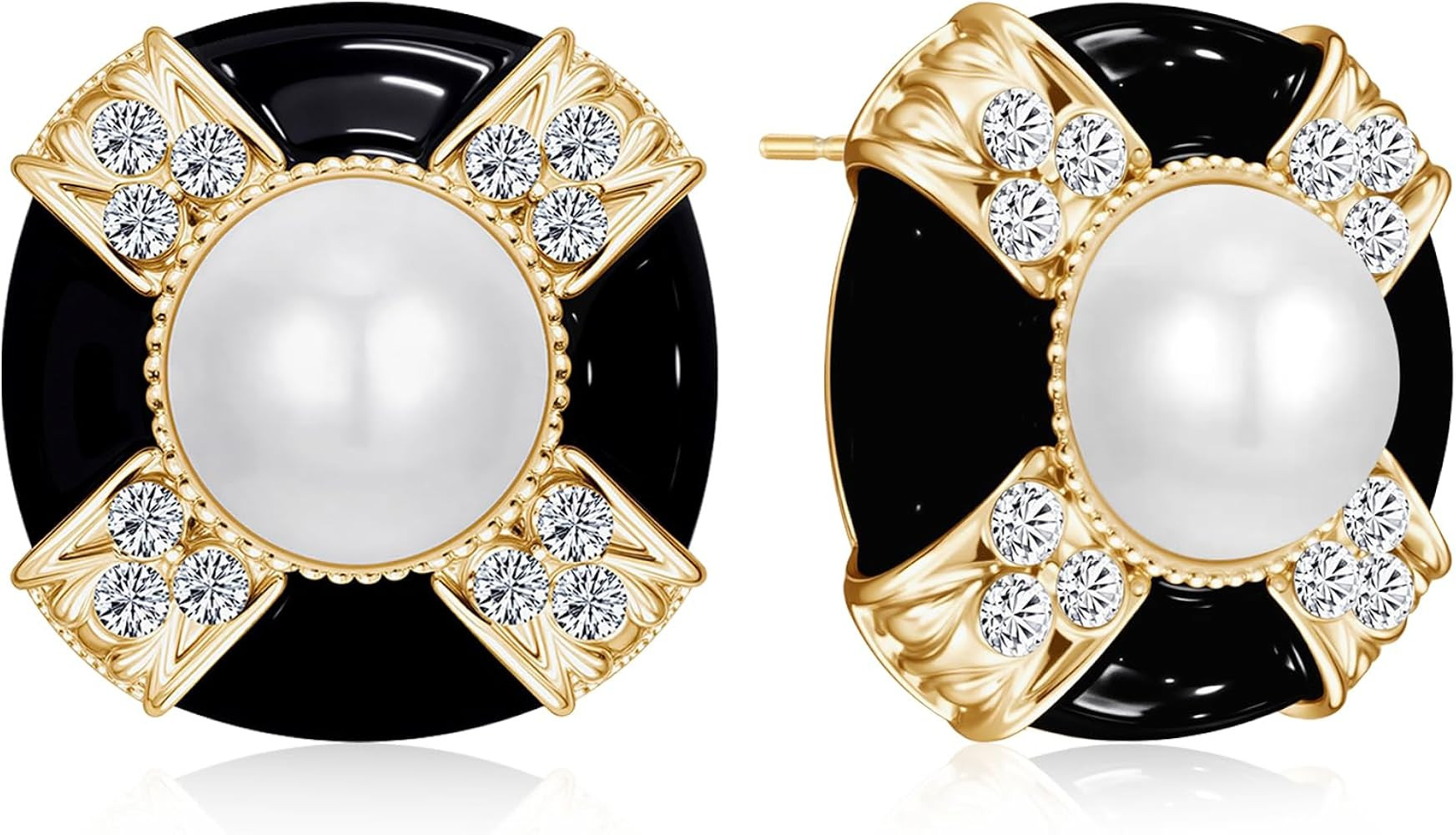 70s 80s Baroque Chic Gold Sparkly Pearl Crystal Square Stud Earrings Unique Minimalist Geometric ... | Amazon (US)