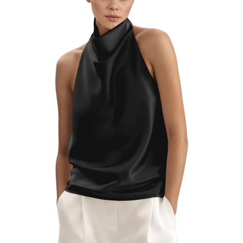 Womens Silk Satin Halter Tops Sleeveless Backless Cami Tanks | Amazon (US)